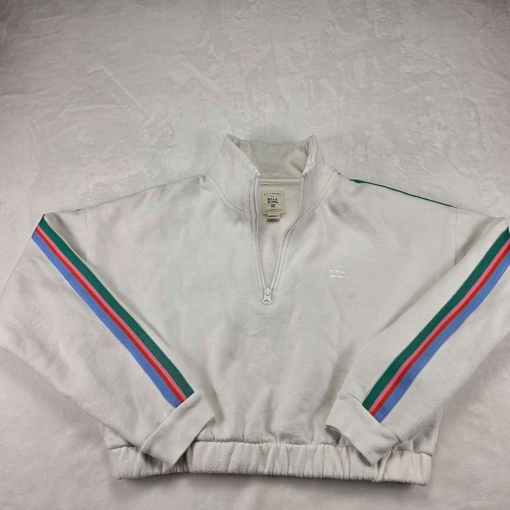 Billabong Pullover Women L Cropped Stripe Quarter Zip "So Much Aloha"